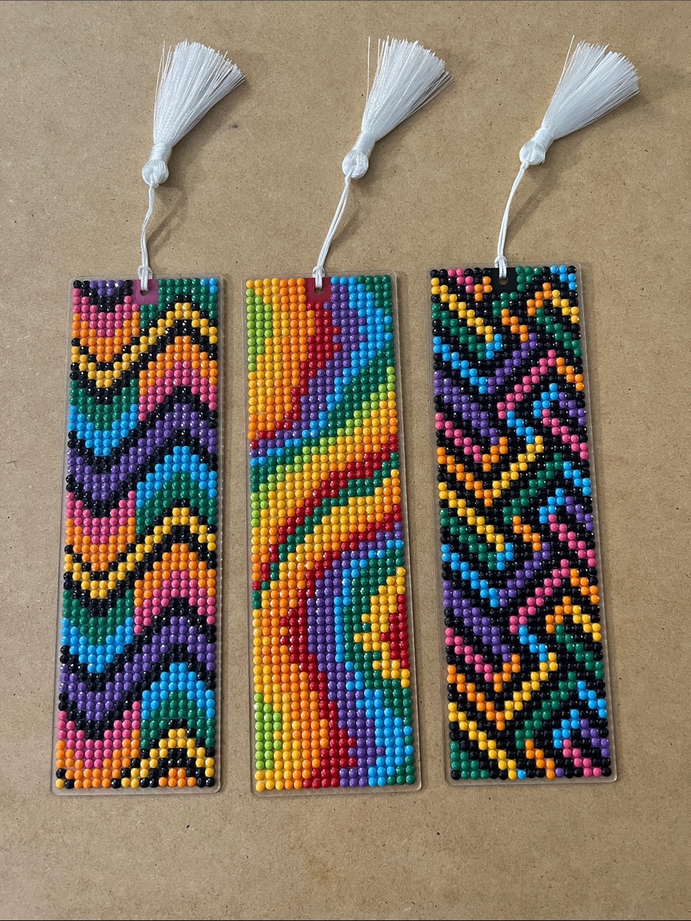 Handmade Multicolor Beaded Bookmark with White Tassel